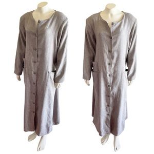 Ann Everett Herringbone Gray Wool Long Custom Pea Coat Button Down